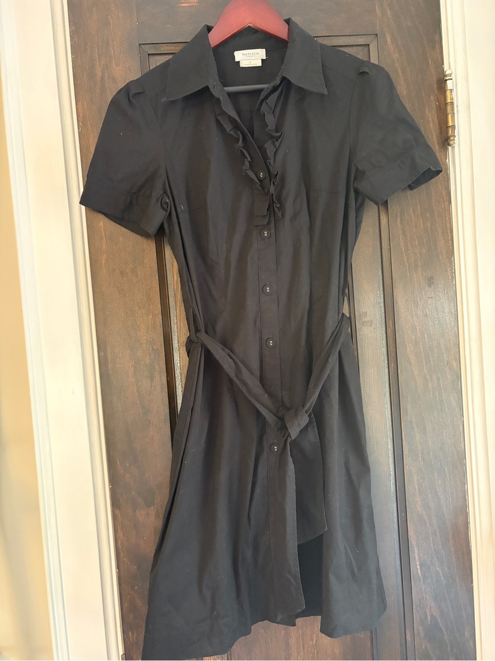 Van Heusen Black Short-Sleeve Ruffle Shirt Dress